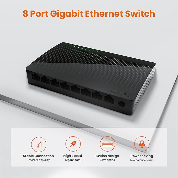 Tenda SG108, 8-Port Gigabit Ethernet Switch, Unmanaged Network Hub, Ethernet - Image 2