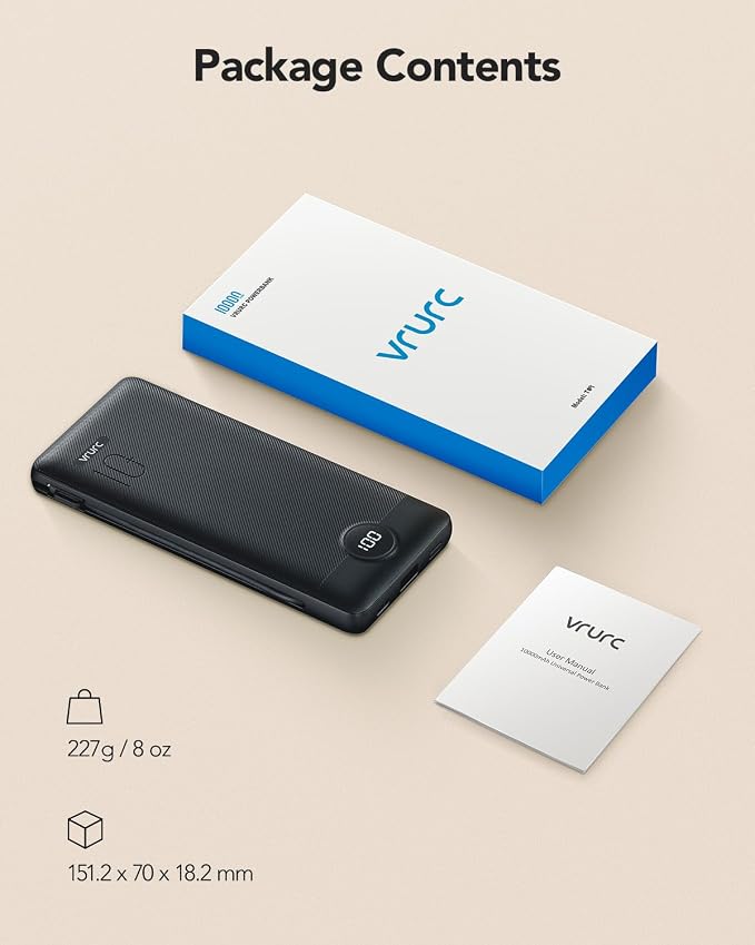 VRURC Portable Charger Built-in Cables and AC Wall Plug, USB C Power Bank - Image 9