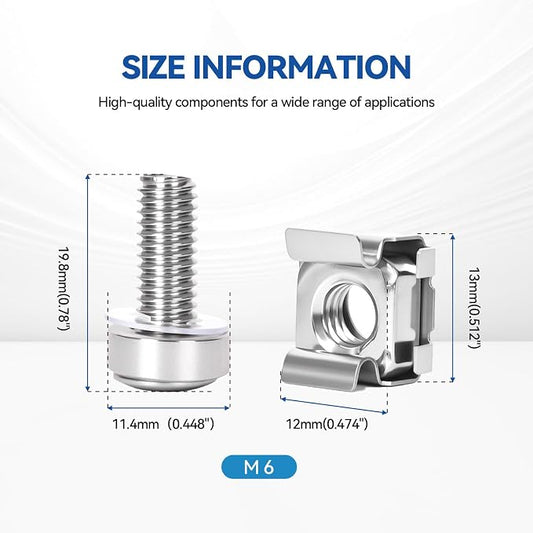 120-Pack 304 Stainless Steel-M6*20mm Rack Mount Screws and Cage Nuts - Image 2