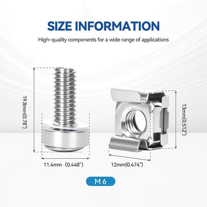 30-Pack 304 Stainless Steel-M6*20mm Rack Mount Screws and Cage Nuts - Image 2