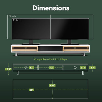 Dual Monitor Stand Riser with Sliding Door, Double Computer Laptop Stand Desk - Image 5