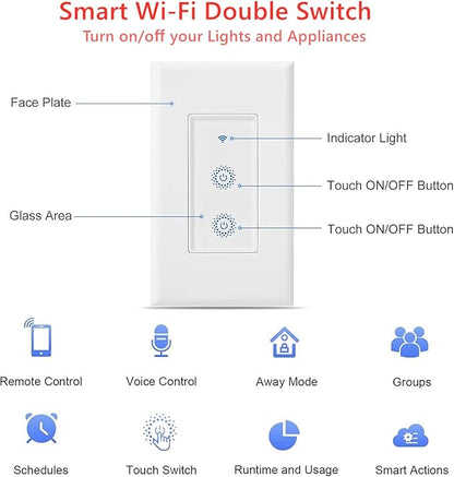 Nexete Smart Wi-Fi Double Light Switch, 2 in1 Single Pole Switch Compatible - Image 8