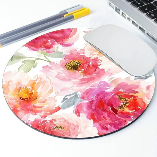 Pink Peony Flower Round Mousepad, Personalized Custom Design Mouse Pads，Cute - Image 2