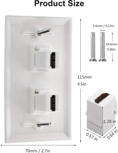 HDMI Wall Plate, 2 Port 4K HDMI Keystone Female to Female Wall Plate-White - Image 3