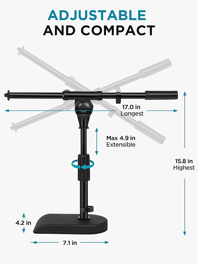 InnoGear Adjustable Desk Microphone Stand, Weighted Base - Image 7