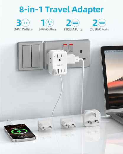 European Travel Plug Adapter USB C, US to EU/UK Plug Adapter- 4AC Outlets 4 USB - Image 3