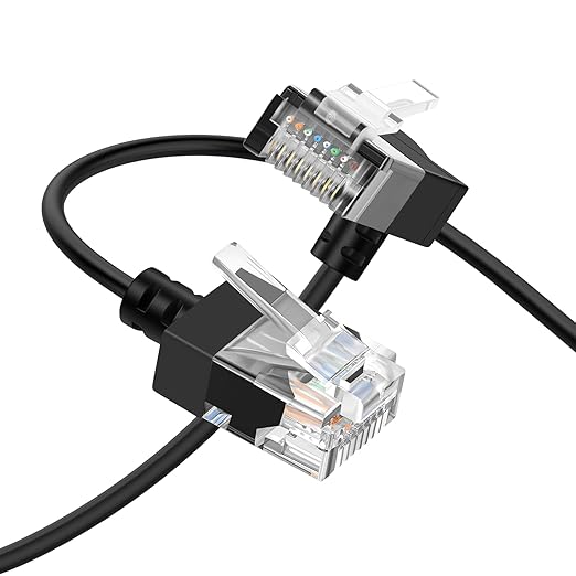 Cat6A Ethernet Cable 90 Degree Downward Angled 30FT, Flexible Slim & Ultra Thin by Thzzhnno