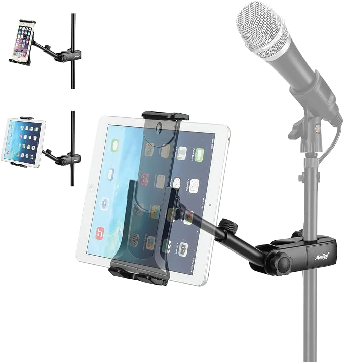 Moukey Tablet Holder for Microphone Stand, Adjustable Mic Music Stand Phone by Moukey