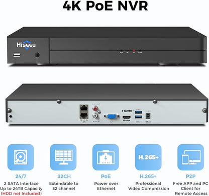 Hiseeu 12MP 32CH PoE NVR Network Video Recorder - Image 2