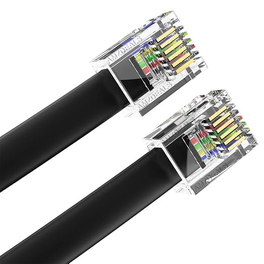 AmzDeals 2-Pack 2 Feet Black RJ12 6P6C Reverse Wired Cable, Pro Grade Voice by AMZDEALS