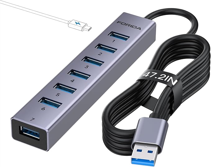 FORIDA Aluminum Alloy 8 Port USB Hub Long Cable USB Splitter by FORIDA-Besttecforusbhubdockingstation
