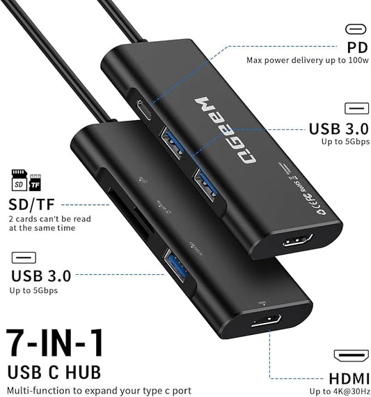 USB C Hub, QGeeM USB 4k to HDMI Adapter, 7 in 1 USB-C Dongle - Image 2
