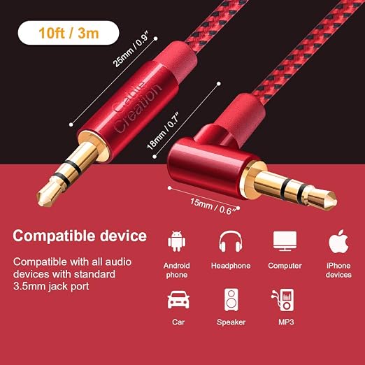 CableCreation Audio Cable, 10FT 3.5mm Right Angle Male to Male Auxiliary Stereo - Image 7