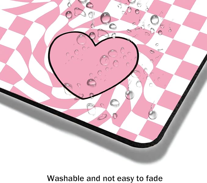 Mouse Pad, Cute Pink Checkered Heart Mouse Pads - Image 4