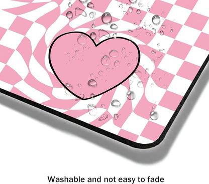 Mouse Pad, Cute Pink Checkered Heart Mouse Pads - Image 4