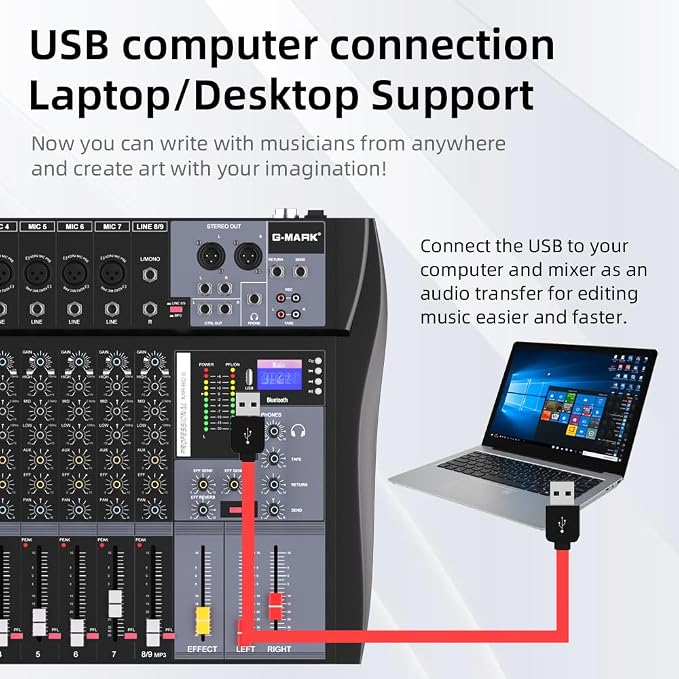G-MARK MR80S Audio Mixer Interface USB Bluetooth Mixing Console 8 Channel 48V - Image 6