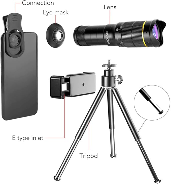 Portable 32X Phone Camera Lens HD Zoom Lens Clip On, Double Adjustment Eyepiece - Image 4