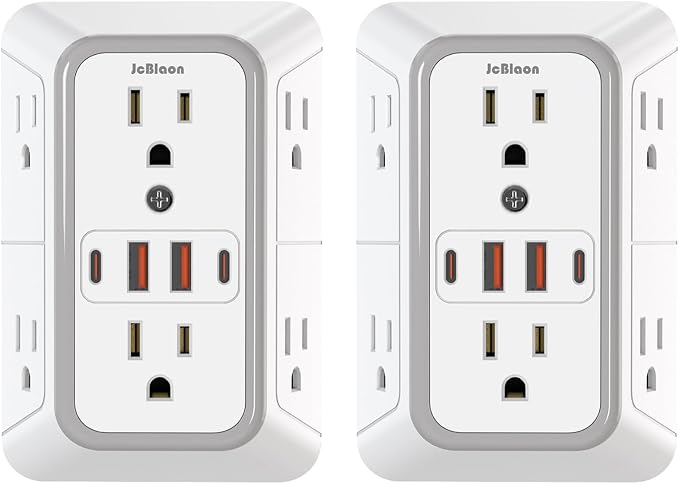 2 Pack Outlet Extender Surge Protector, 6 Outlet Splitter by JcBlaon
