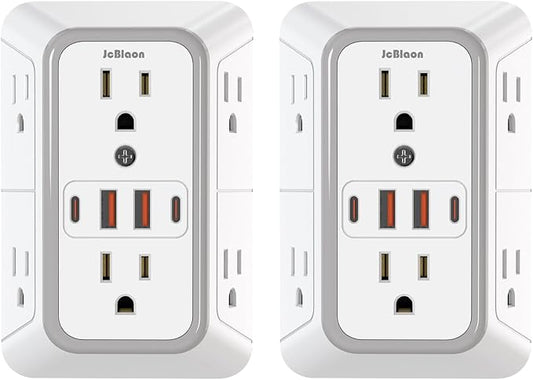2 Pack Outlet Extender Surge Protector, 6 Outlet Splitter by JcBlaon