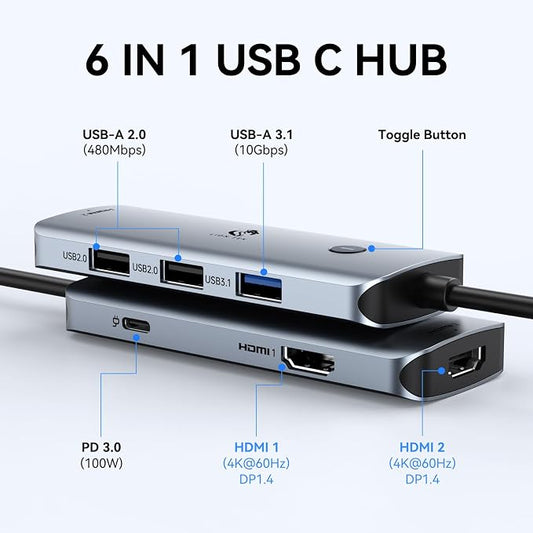 USB C Docking Station Dual Monitor, LIONWEI Laptop USBC Dock Multiport Adapter - Image 2