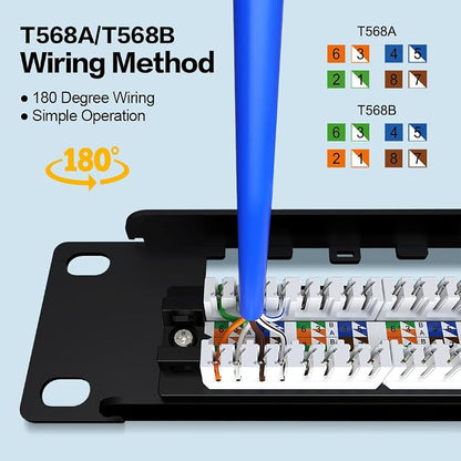 24 Port Patch Panel CAT6 1U 19" Rackmount RJ45 Patch Panel Punch Down Network - Image 5