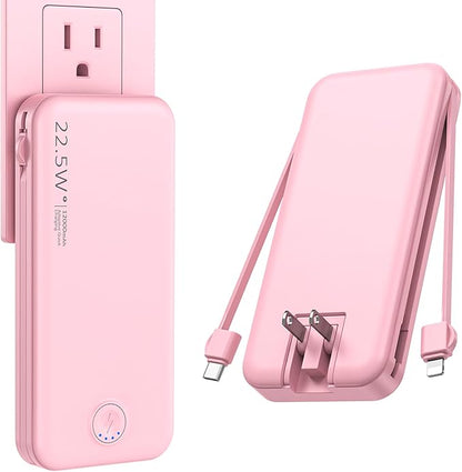 Portable Charger with Built in Cable and AC Wall Plug, USB C Power Bank by NUSYDDY