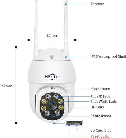 Hiseeu 5MP 360° Pan Tilt Camera WiFi Security Camera Outdoor Motion Tracking - Image 8