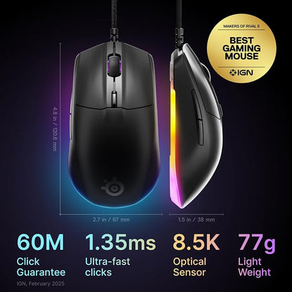SteelSeries Rival 3 Gen 2 Gaming Mouse — 8500 DPI TrueMove Core Optical Sensor - Image 2