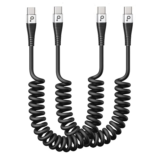 USB C Cable 3A Fast Charging 5FT Coiled USBC to USBC Charger Cable by PRAKIE