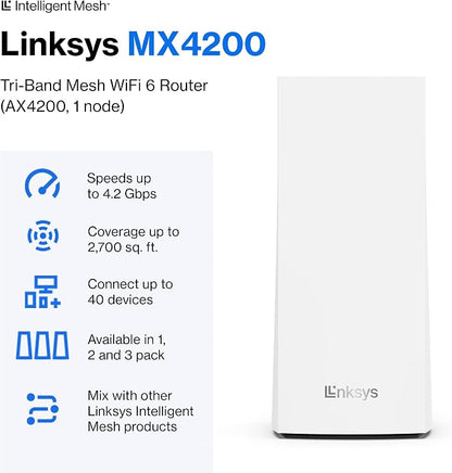 Linksys AX4200 Smart Mesh Wi-Fi 6 Router Whole Home WiFi Mesh System, Tri-Band - Image 3