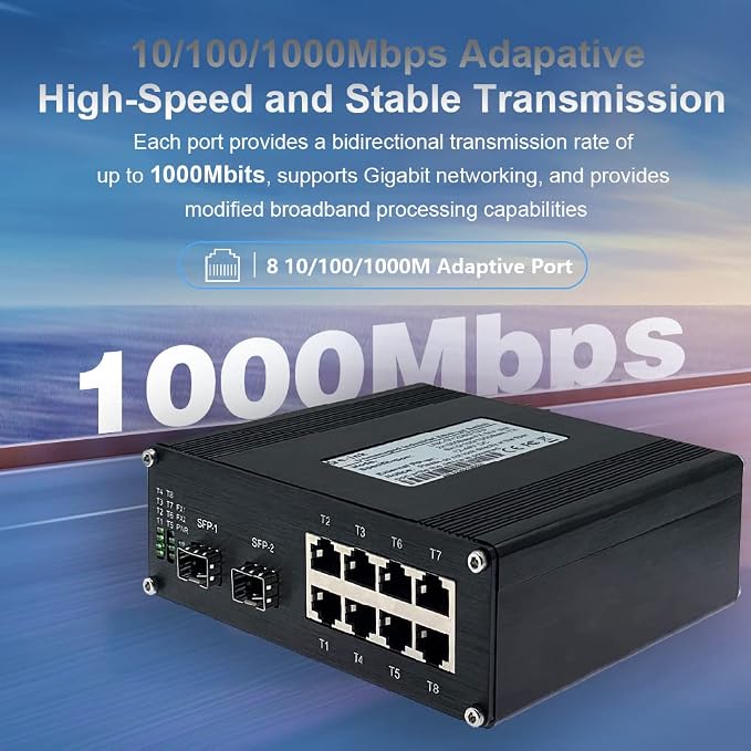Industrial 8 Port Gigabit Ethernet POE+ Switch DIN Rail Mount 8 port RJ45 - Image 3