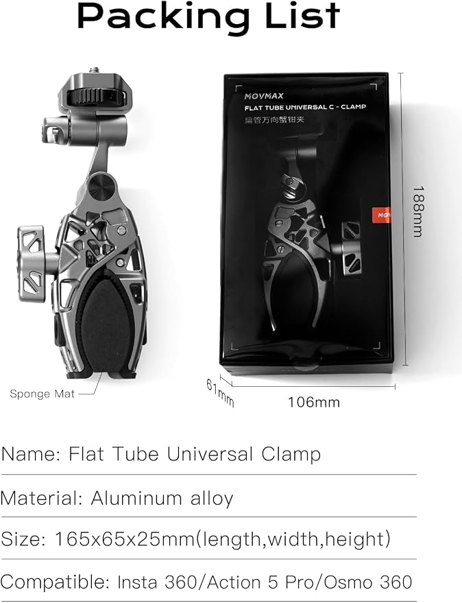 Movmax C Clamp Camera Mount for Flat Tube Road Bike, Super Clamp - Image 6