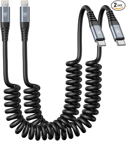 KIYODA USB Type C to Lightning Cable 6FT 2Pack, Coiled iPhone Charger Fast by KIYODA