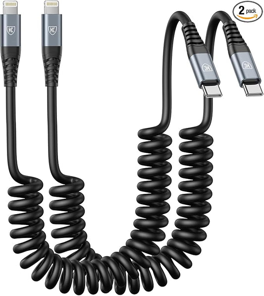 KIYODA USB Type C to Lightning Cable 6FT 2Pack, Coiled iPhone Charger Fast by KIYODA