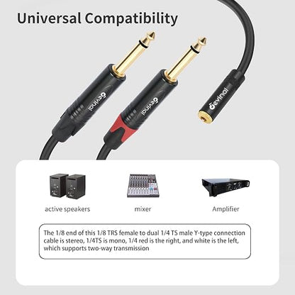 Devinal 3.5mm to Dual 1/4 Y Splitter Cable, 1/8" Female TRS to Dual 6.35mm TS - Image 3