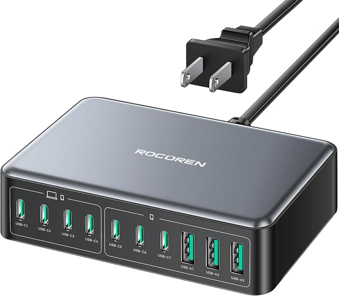 480W USB C Charger Block, Rocoren 10-Ports USB C Charging Station by Rocoren