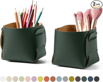 HOMIEAZICOZI 2-Pack Cork Leather Desk Accessories Storage by HOMIEAZICOZI