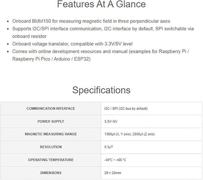 BMM150 3-axis Magnetometer Sensor, Digital Compass Sensor, Magnetic Field - Image 3