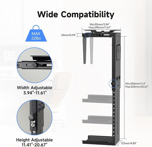 Suptek Adjustable Under Desk and Wall PC Mount, 3.94 to 11.61 inch Wide - Image 2