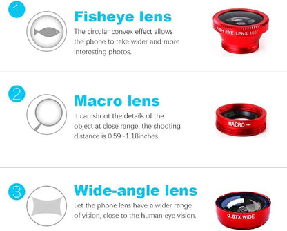 3 in 1 Cell Phone Camera Lens Kit Wide Angle Macro Fisheye Lens Universal - Image 3
