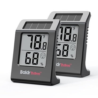 BaldrTherm Humidity Thermometer Meters, Solar-Powered Indoor Temperature Sensor by BaldrTherm