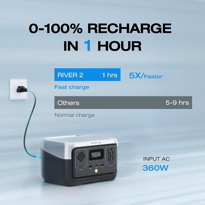 EF ECOFLOW Portable Power Station RIVER 2, 256Wh LiFePO4 Battery/ 1 Hour Fast - Image 2