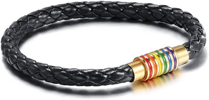 Nanafast Titanium Stainless Steel Rainbow LGBT Pride Bracelet Handmade Braided by Nanafast