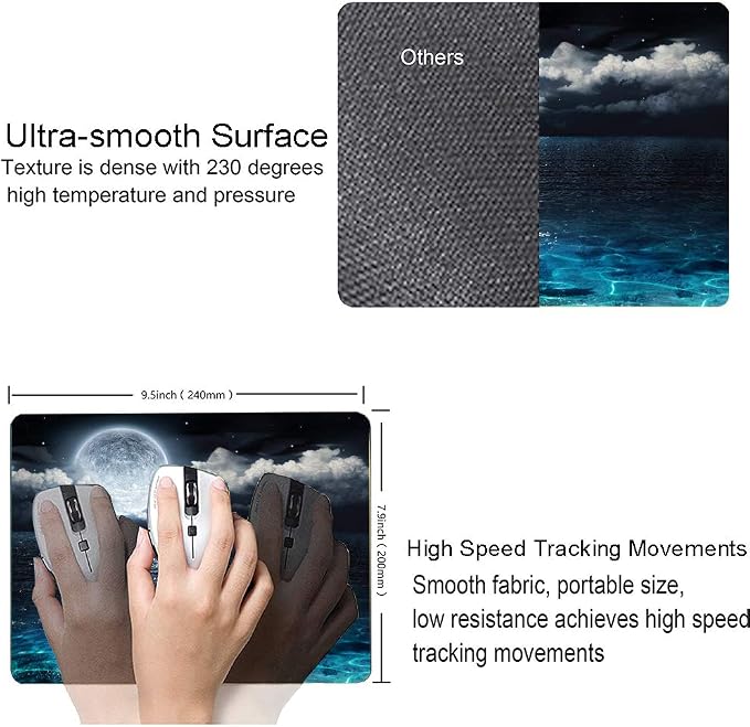 Moon Illuminating The Clear Blue Ocean Design Mouse Pad, Mouse Mat Square - Image 3
