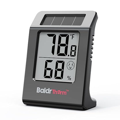 BaldrTherm Humidity Thermometer Meters, Solar-Powered Indoor Temperature Sensor by BaldrTherm