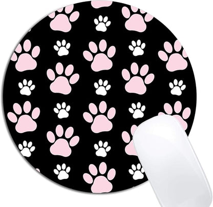 Puppy Paws Dog Traces Animal Paws Pink Mouse Pad Round Non-Slip Rubber Mousepad by XDMY