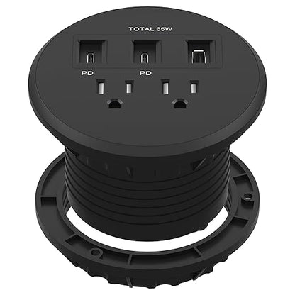 LIDER PD 65W GaN Technology Desktop Power Grommet, Power Delivery, USB-A and 2 by LIDER