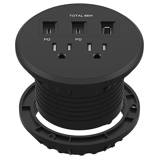 LIDER PD 65W GaN Technology Desktop Power Grommet, Power Delivery, USB-A and 2 by LIDER