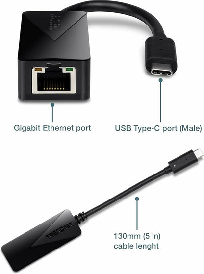 TRENDnet USB Type-C to Gigabit Ethernet LAN Wired Network Adapter, Windows & - Image 3