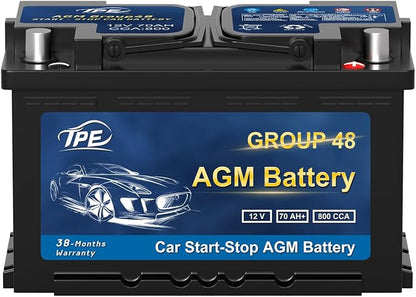 TPE AGM Battery BCI Group 48, Maintenance Free 12V 70Ah, H6 Size, Automotive by TPE
